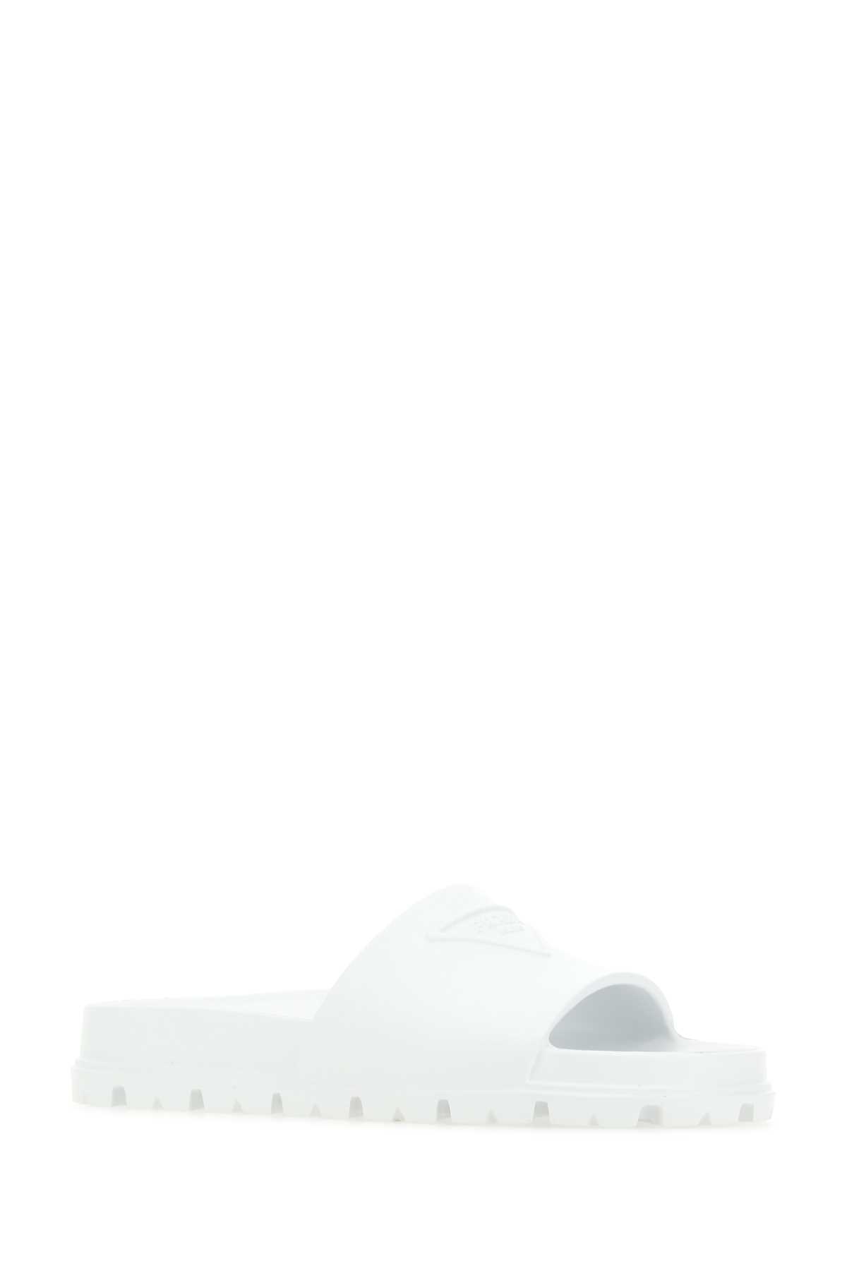Shop Prada White Rubber Slippers In F0009