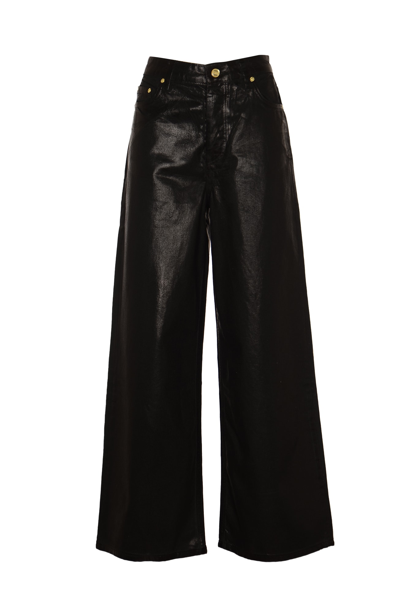 Shop Ganni Buttoned Glossy Jeans In Black