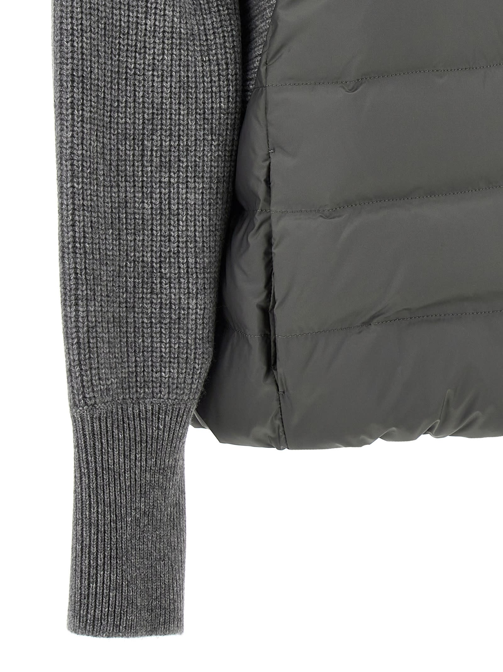 Shop Brunello Cucinelli Hooded Down Jacket With Solomeo Inserts In Gray