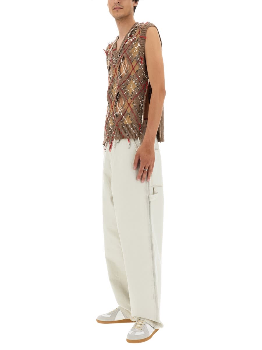 Shop Maison Margiela Vest With Diamond Pattern In Multicolour