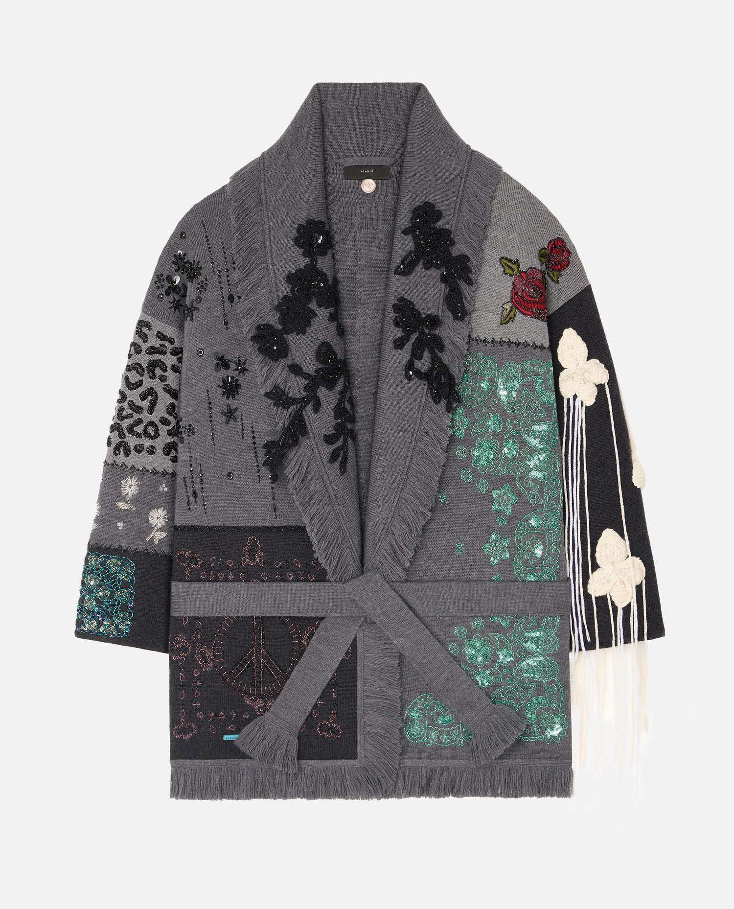 Alanui Midnight In Manhattan Patchwork Cardigan In Gray