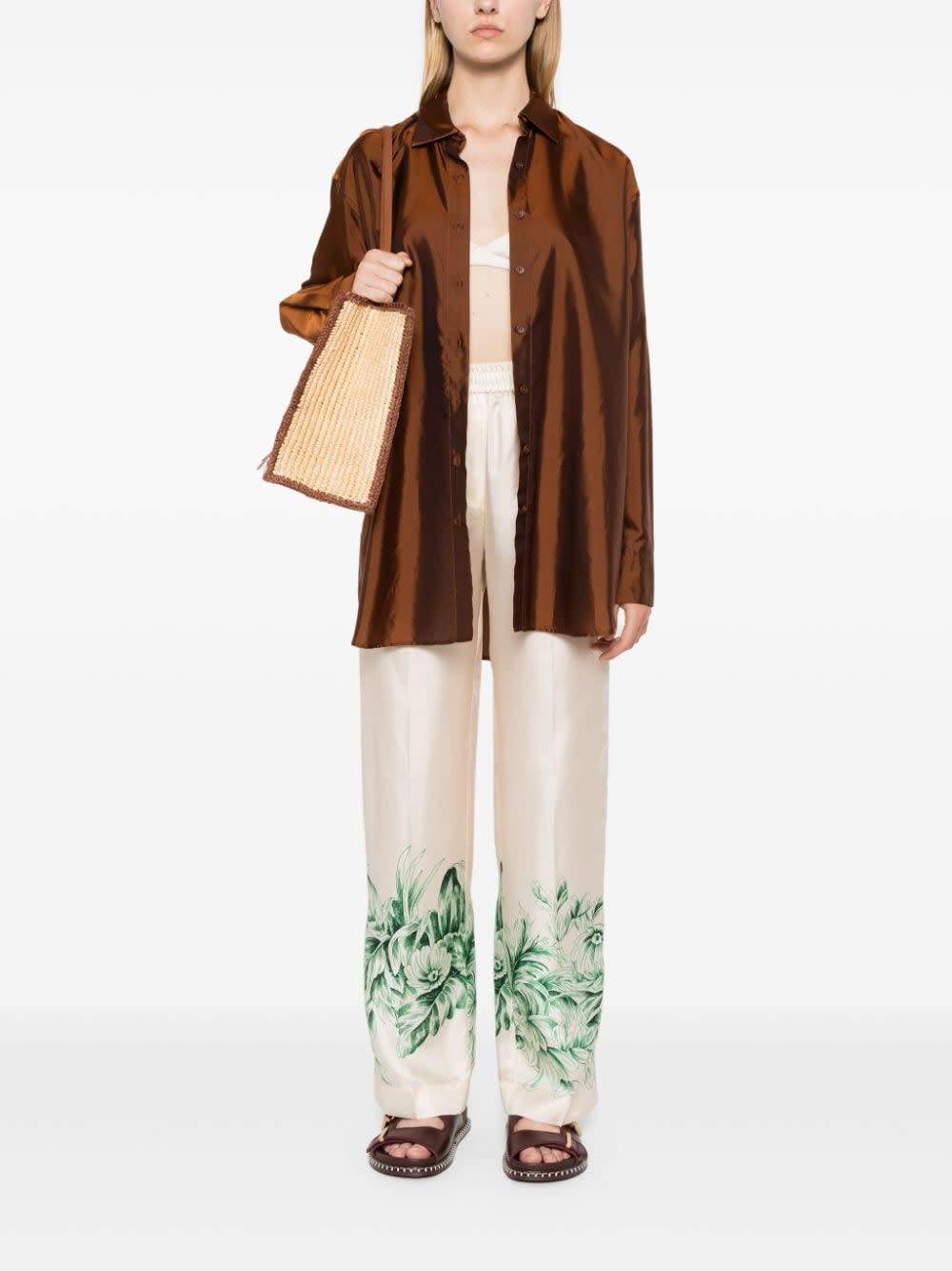 F.r.s For Restless Sleepers Silk Printed Trousers In Neutral
