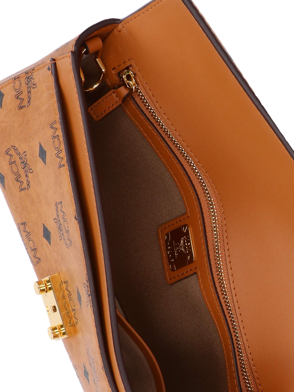 Shop Mcm Visetos Shoulder Bag In Brown