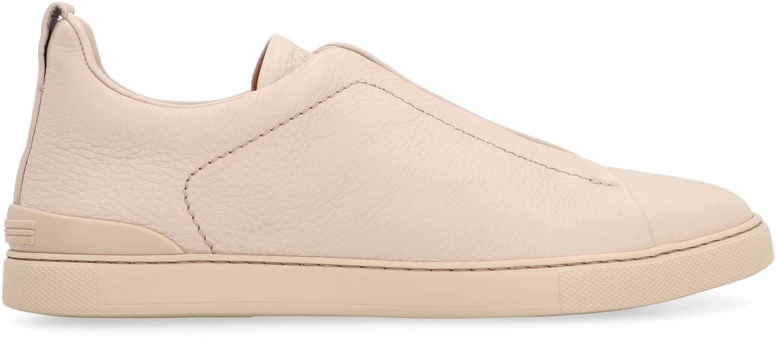 Shop Zegna Triple Stitch Leather Sneakers In Beige