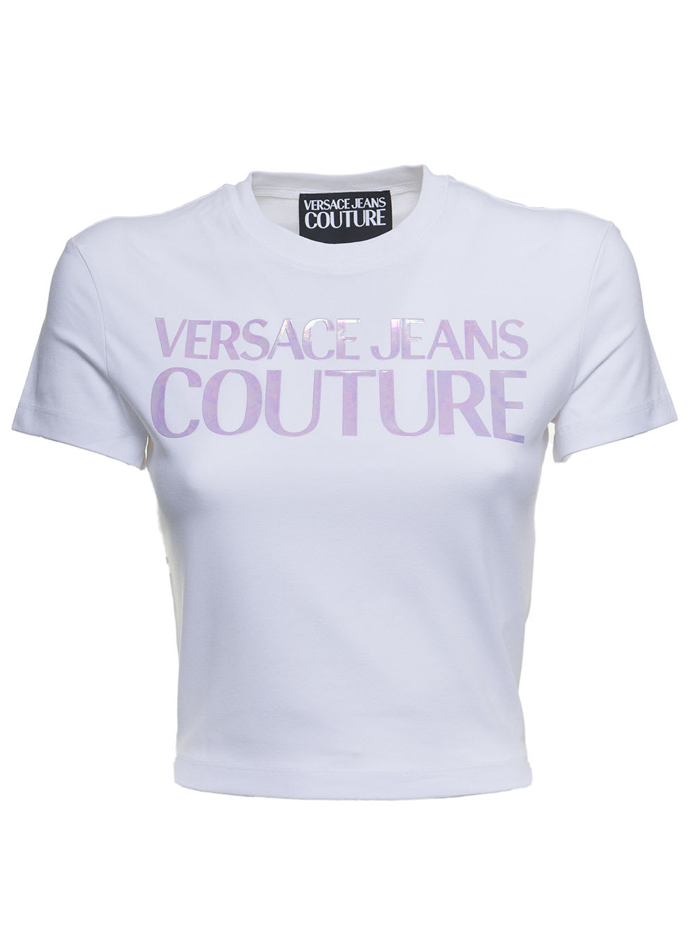 Versace Jeans Couture White Cropped Cotton T-shirt With Logo