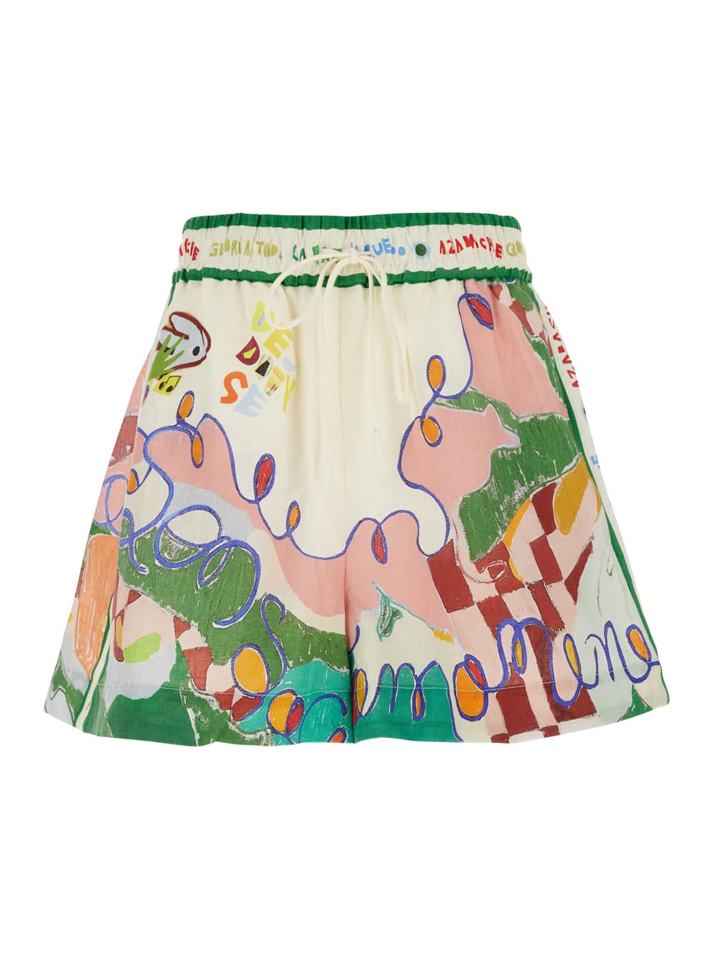 nadia Multicolor Shorts With All-over Printed Motif In Linen Woman