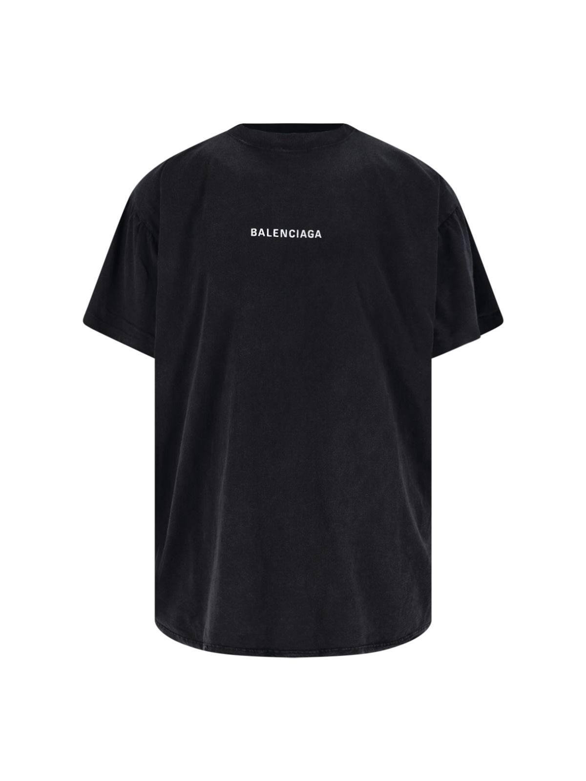Balenciaga Men Black Crewneck T-shirt With Logo Lettering On The Front And Logo Patch On The Sleeve  In Black