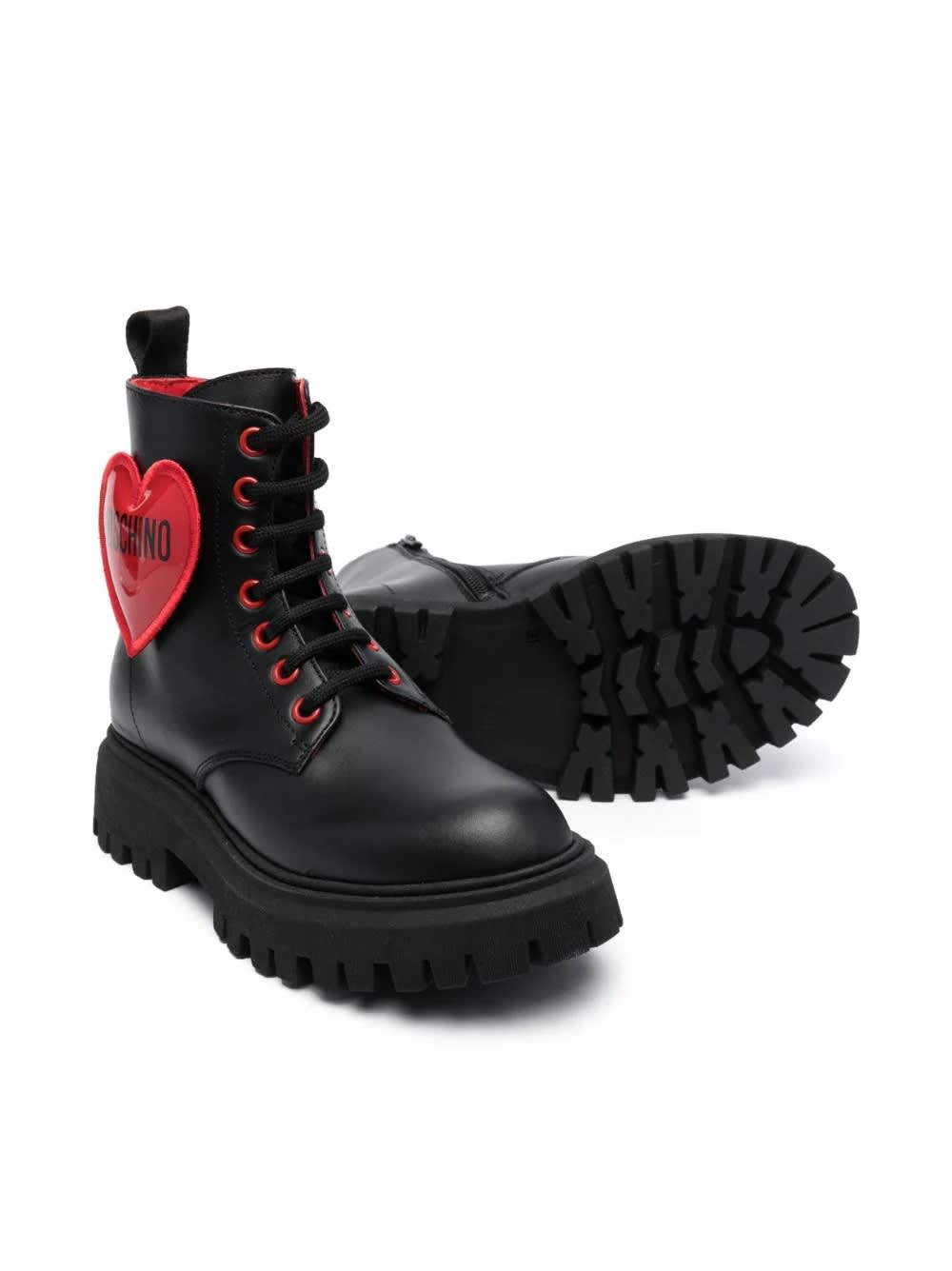 Shop Moschino Combat Boots With Application In Black