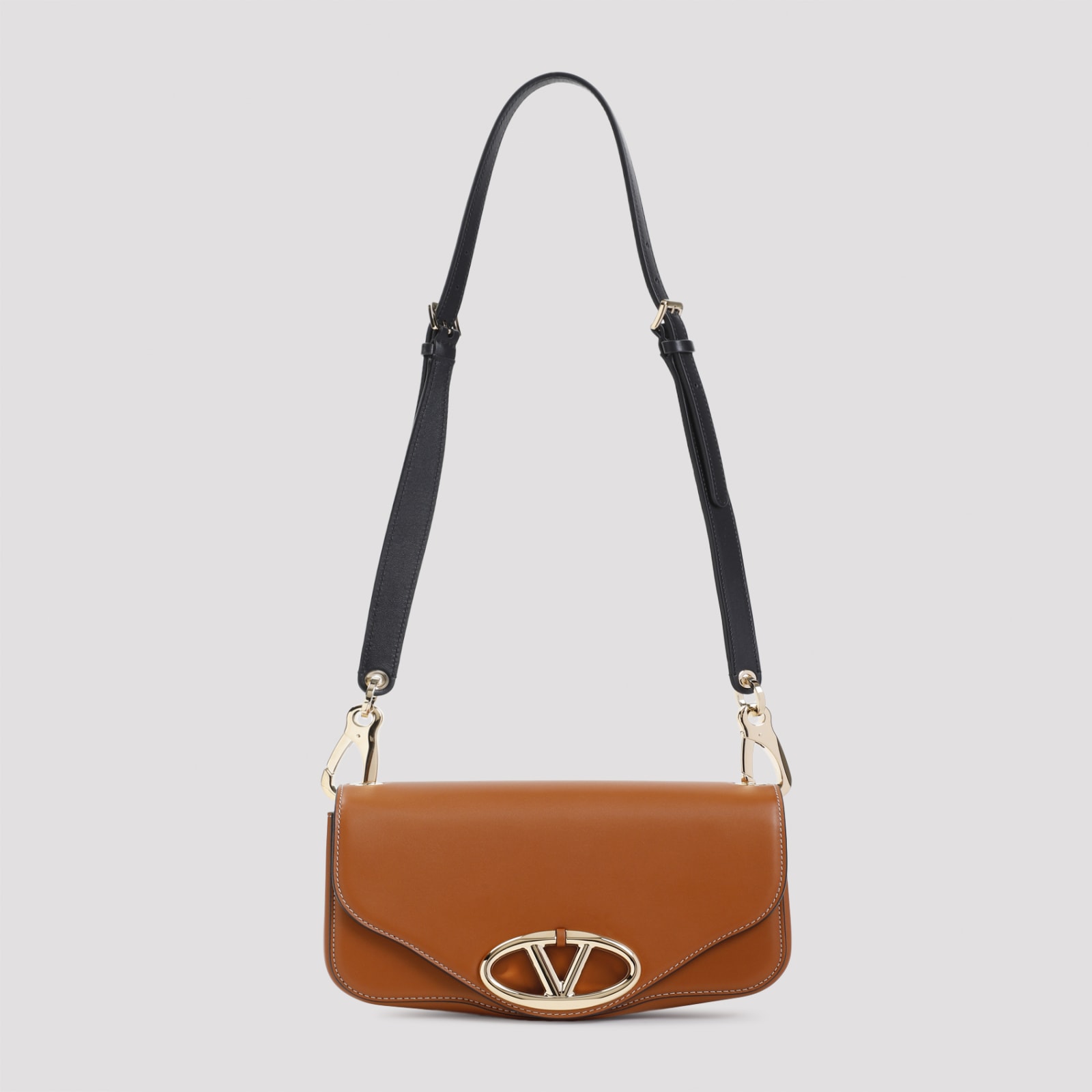 Shop Valentino Logo 1 Small Shoulder Bag In Naturale Tan Nero