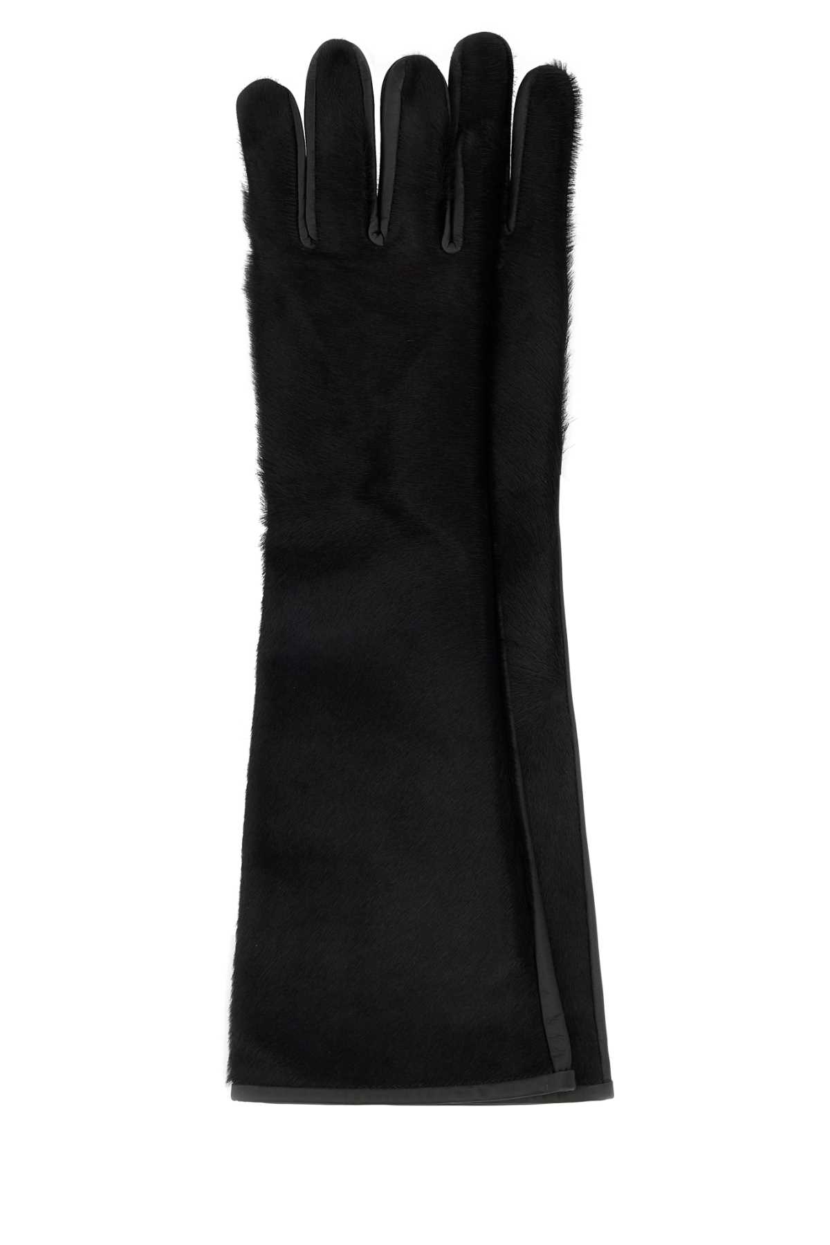 Loulou Studio Black Leather And Calf Hair Edna Gloves