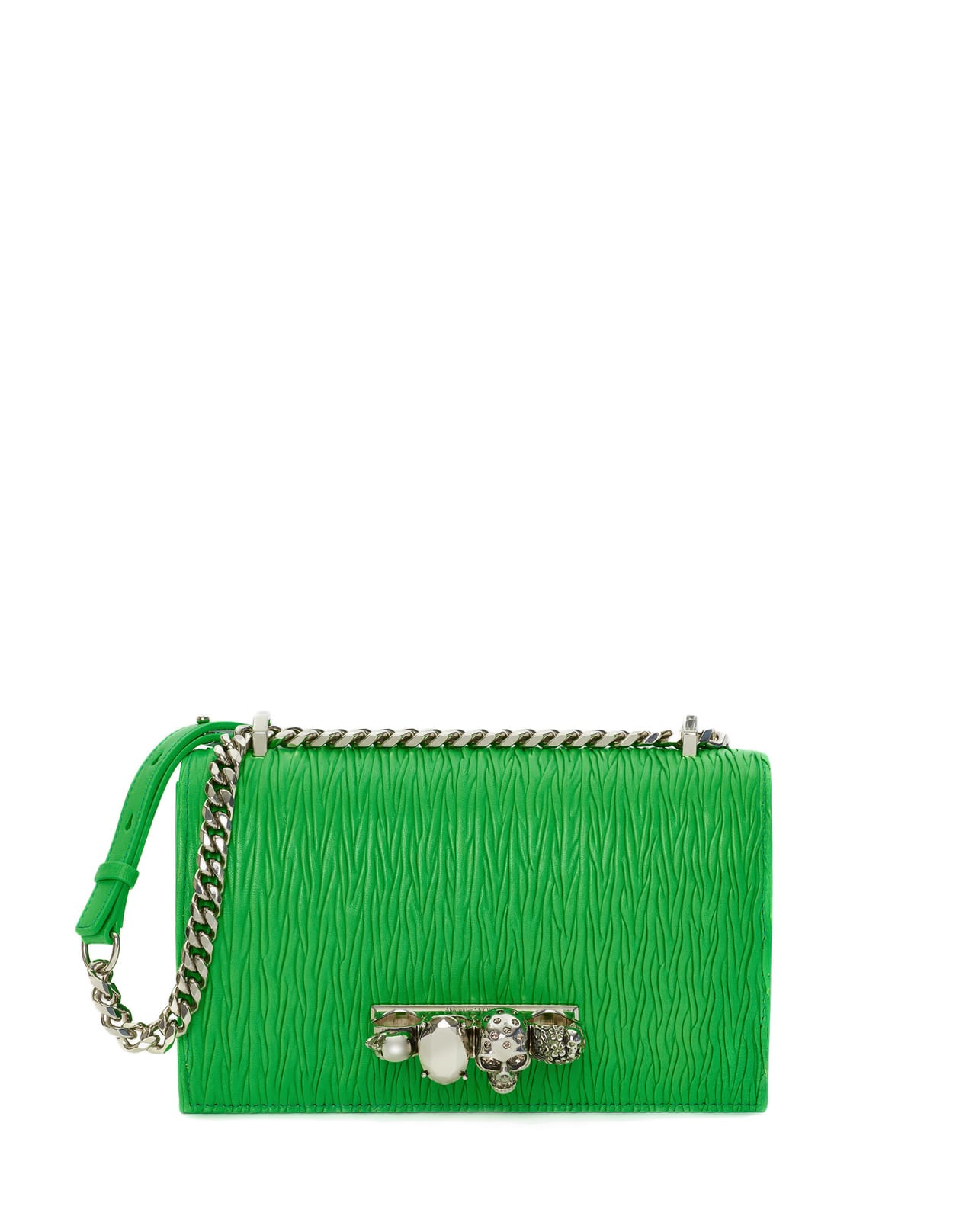 Alexander McQueen Jeweled Satchel Bag In Acid Green Pleated Leather