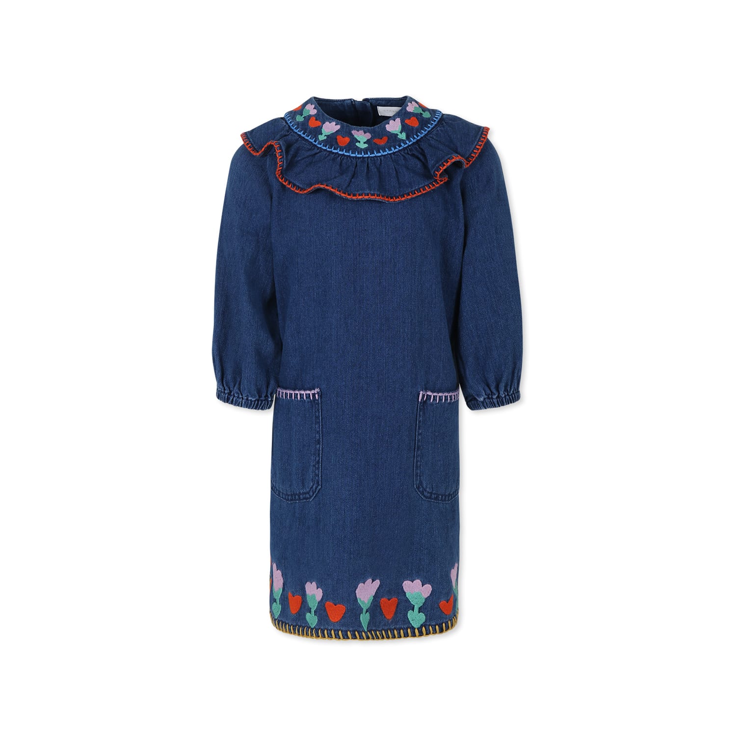 Stella Mccartney Kids' Blue Dress For Girl With Flowers In Denim