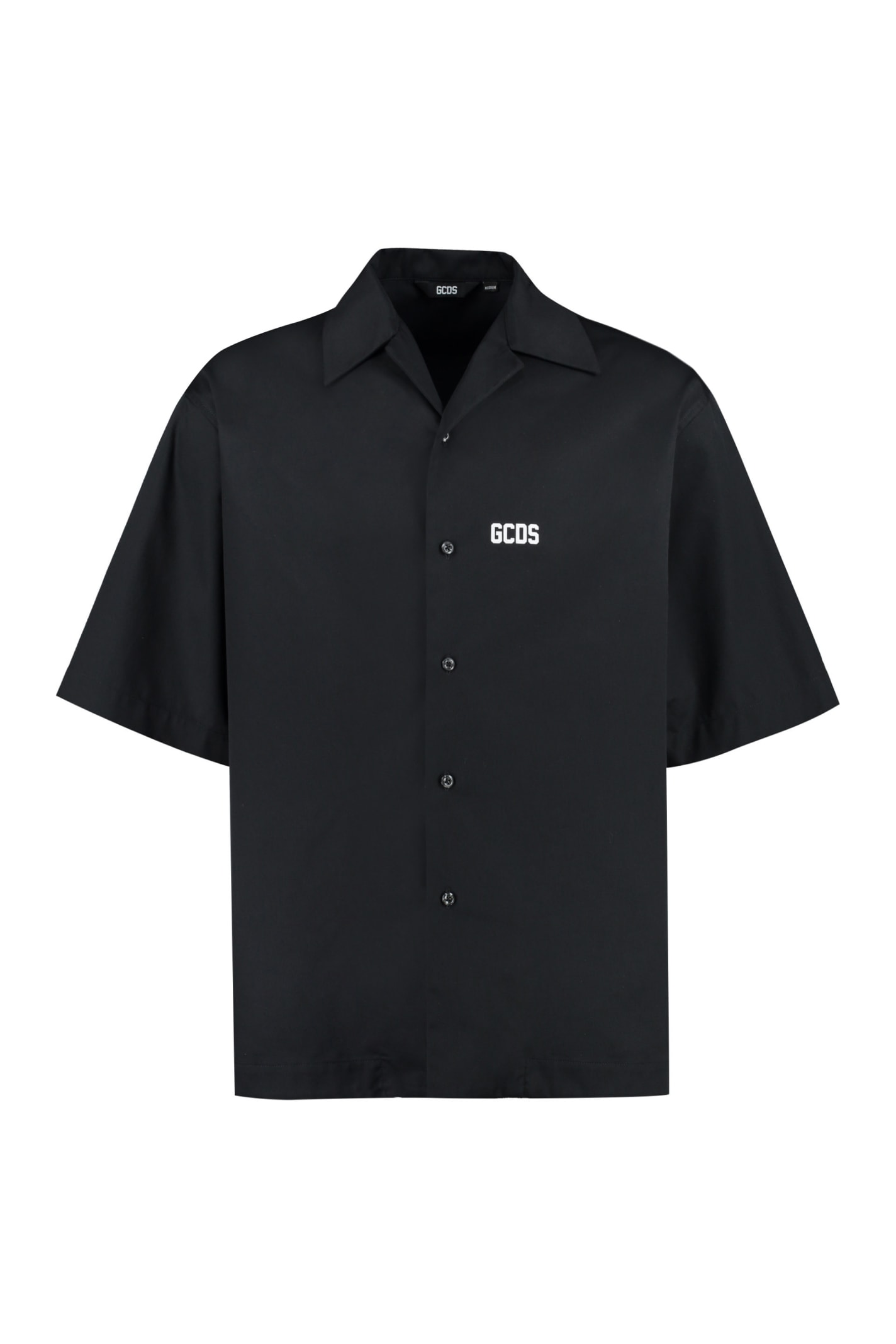 Shop Gcds Short Sleeve Cotton Blend Shirt In Nero