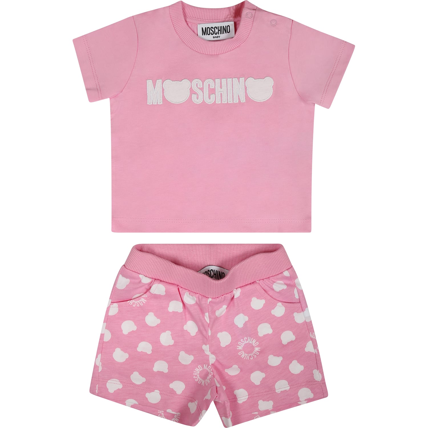 Moschino Pink Outfit For Baby Girl With Logo