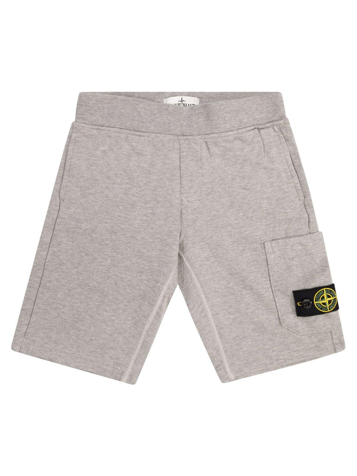 Shop Stone Island Compass-badge Elasticated Waistband Shorts In Melange Grey