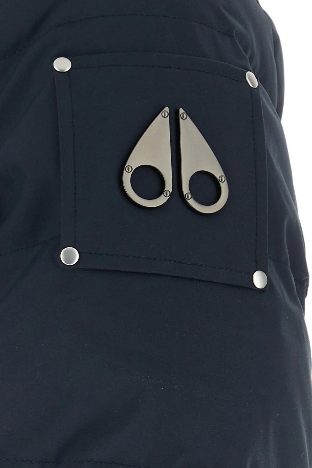 Shop Moose Knuckles Navy Blue Polyester Down Jacket