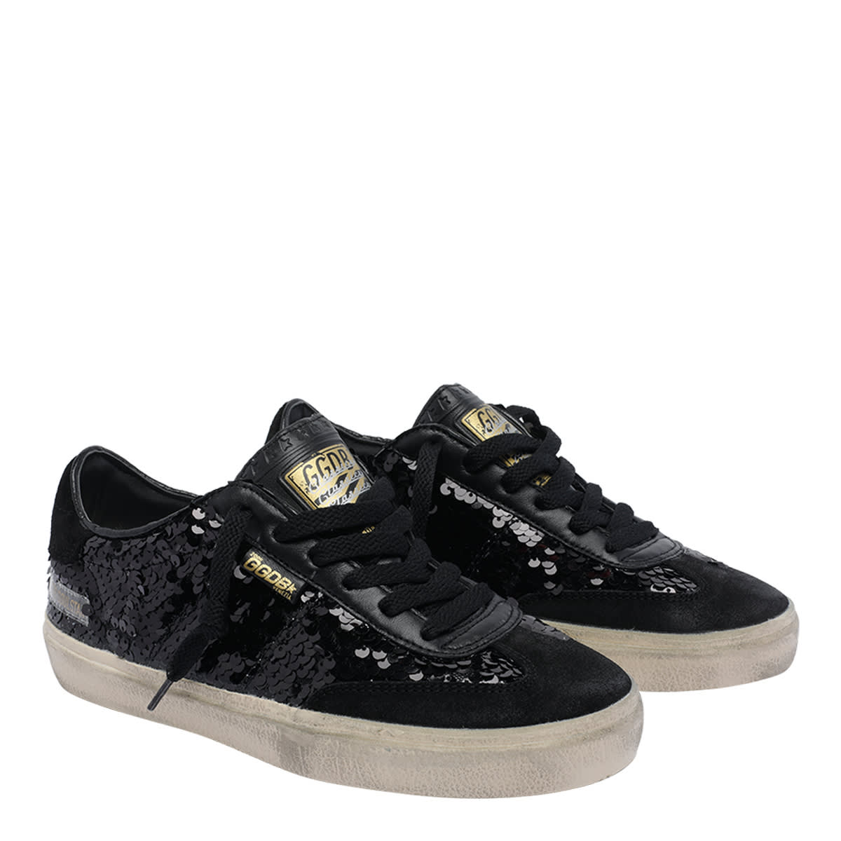 Golden Goose Sequin Embellished Round Toe Sneakers In Black