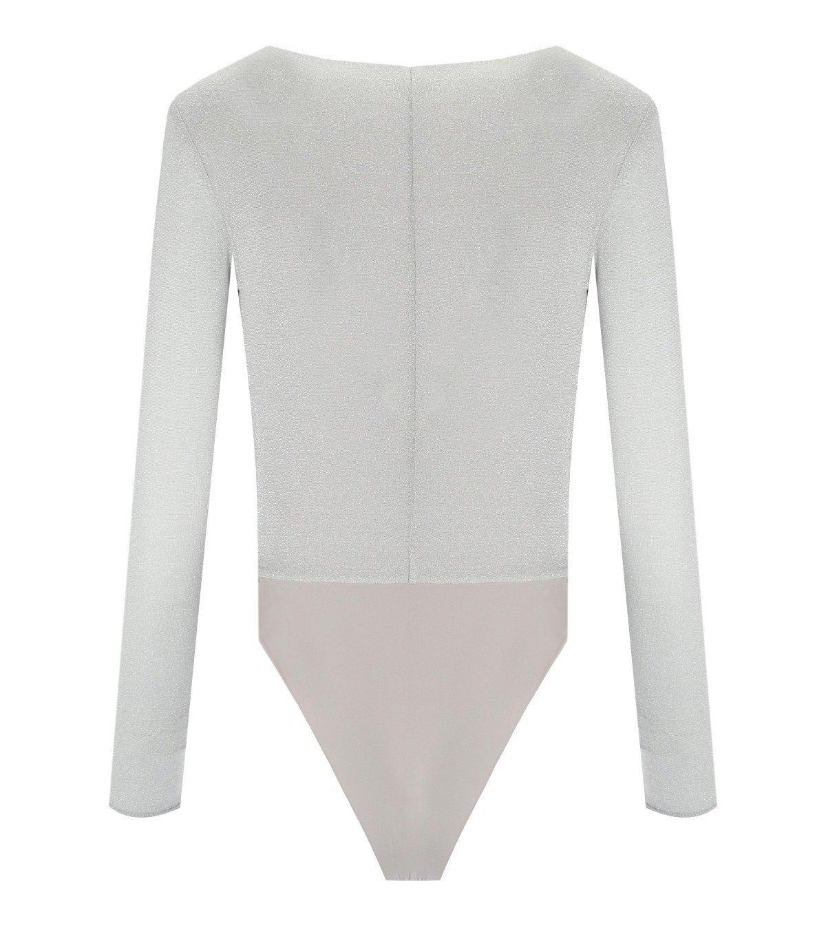 Shop Elisabetta Franchi V-neck Long Sleeved Bodysuit In Silver