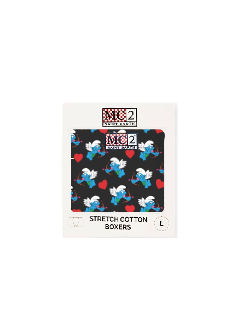 Shop Mc2 Saint Barth Man Underwear Boxer Smurfs Print - ©peyo Speciale Edition In Black