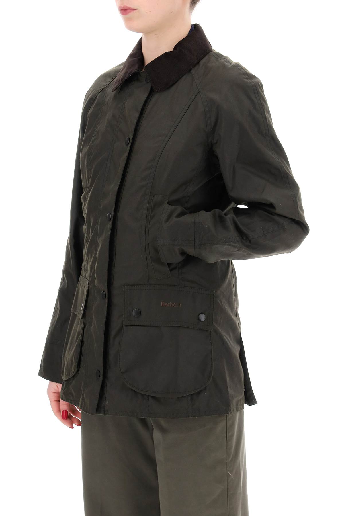 Barbour Brown Waxed Cotton Beadnell Jacket In Olive