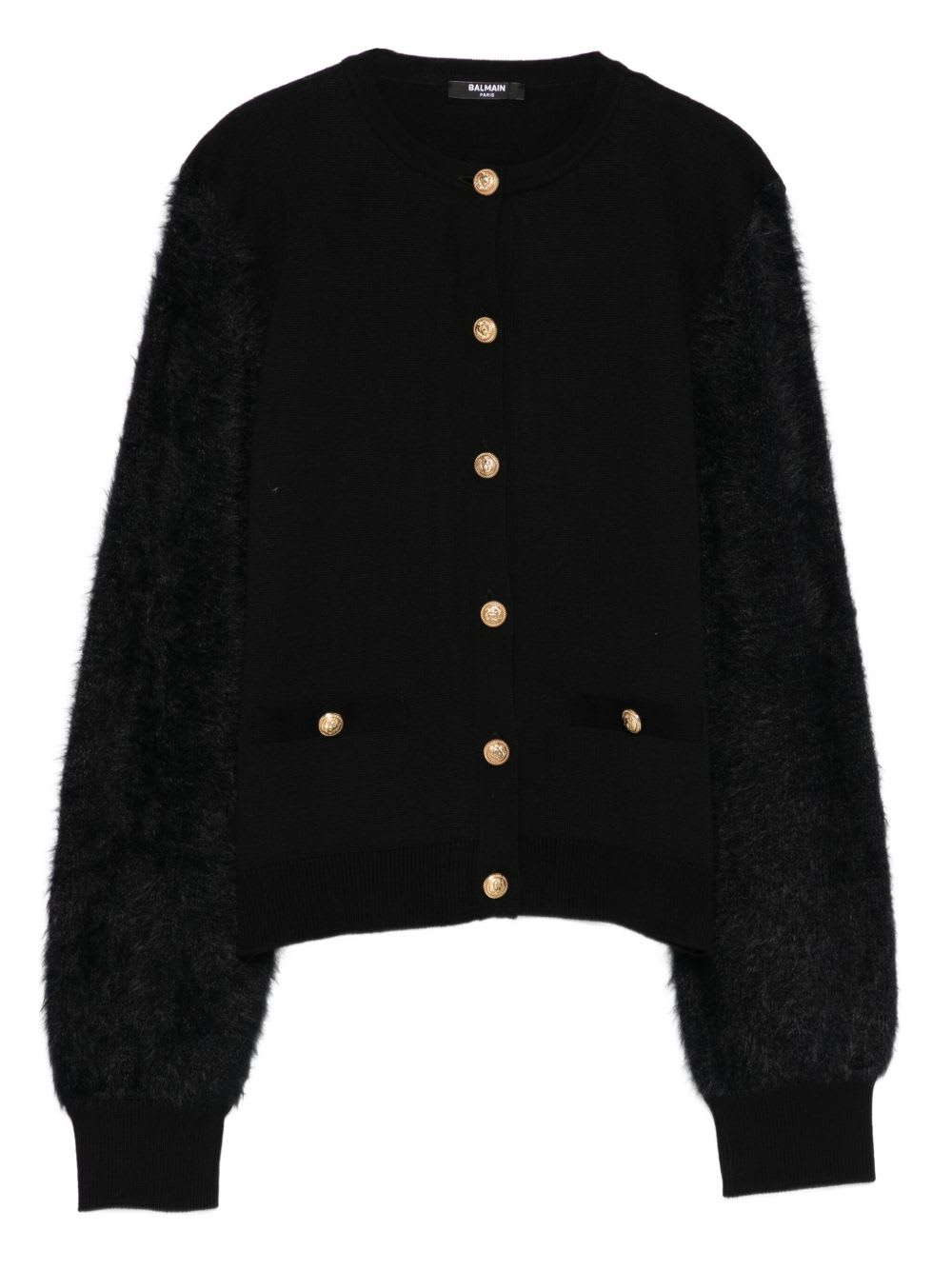 Balmain Fluffy-sleeve Button Cardigan In Black