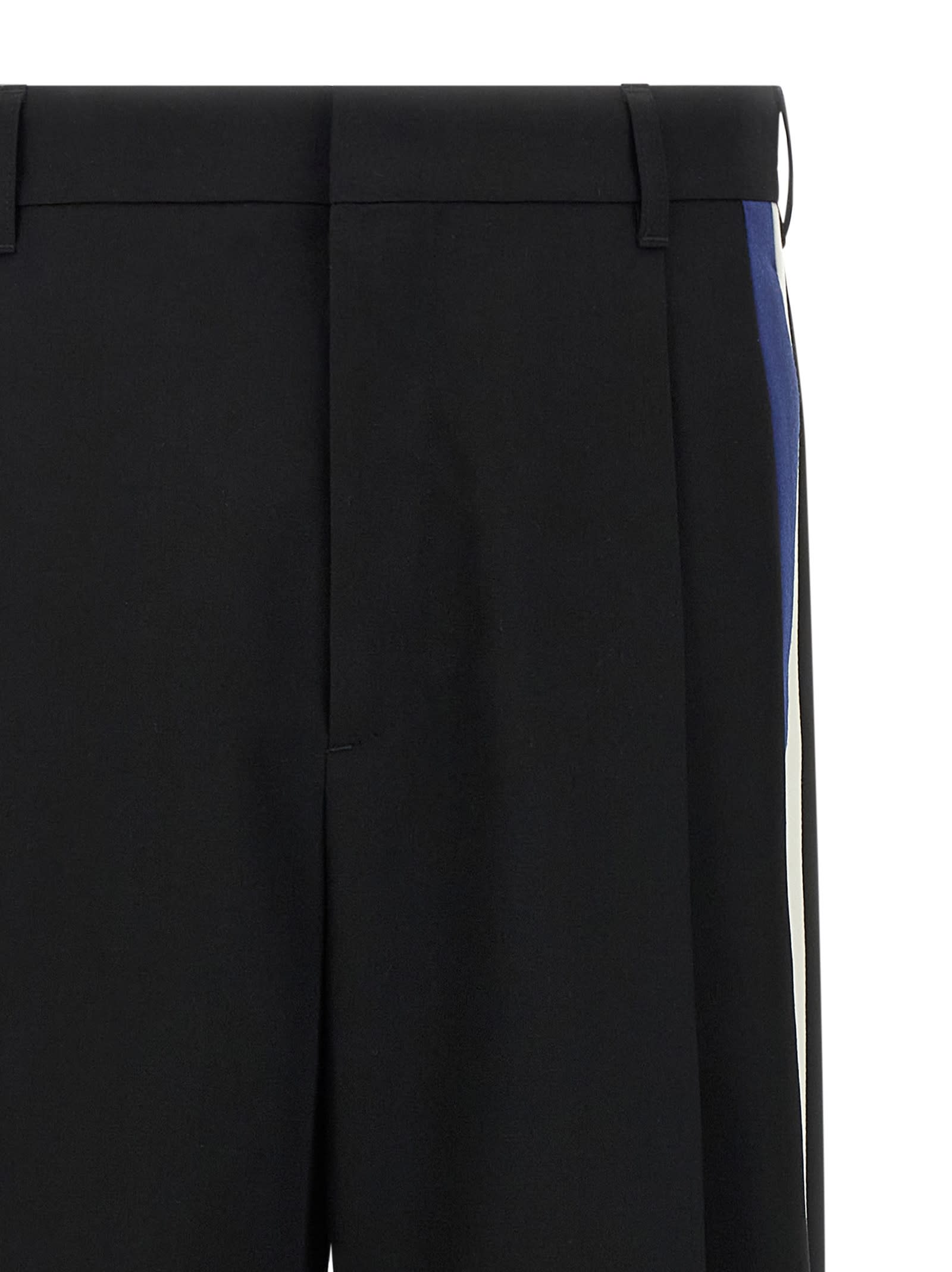 Marni Wool Trousers With Pleated Front And Side Stripe In Black