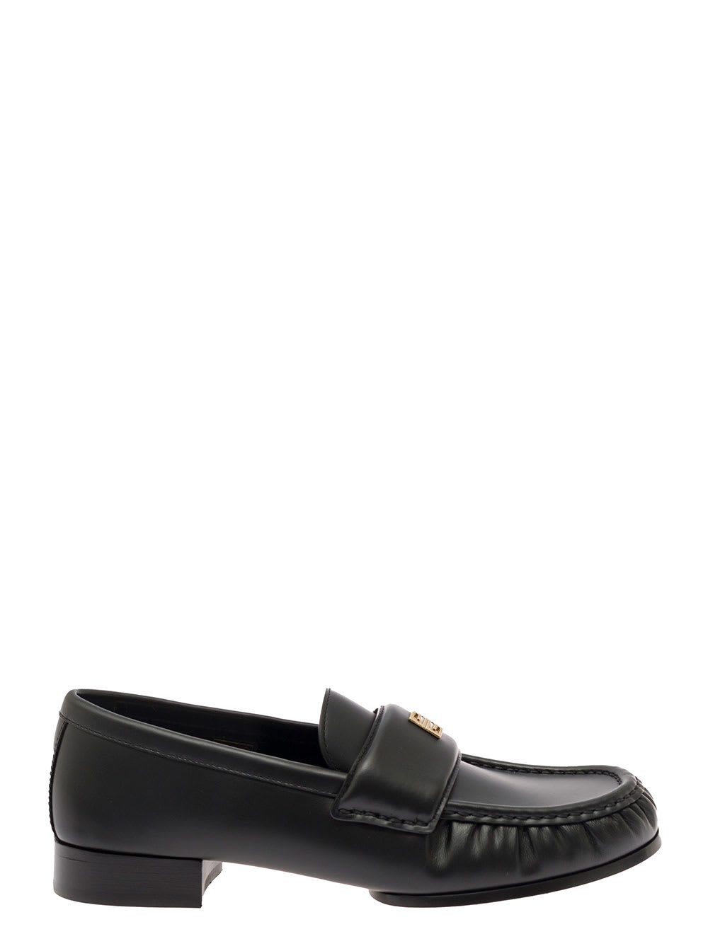 Black Loafers With Logo Detail In Smooth Leather Woman