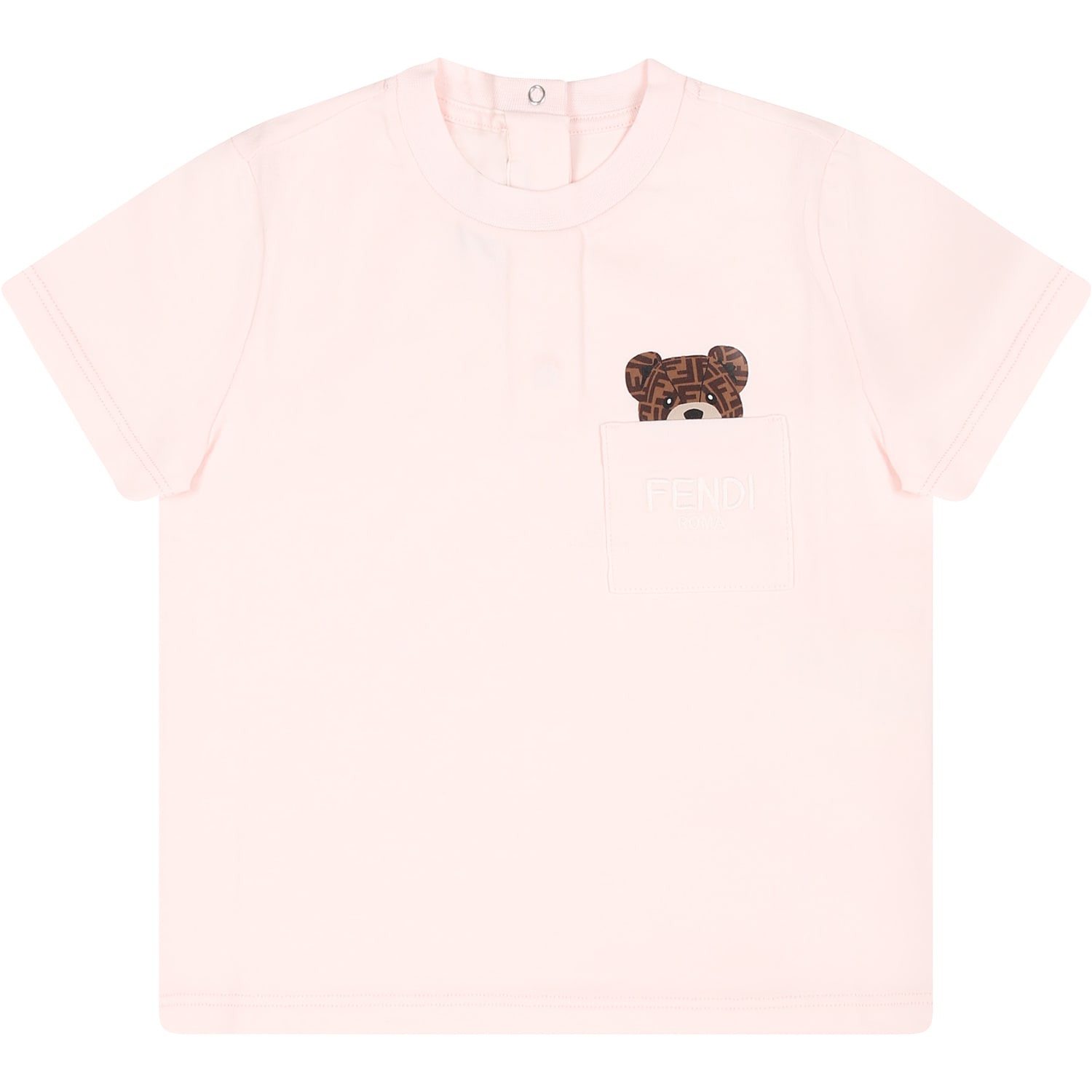 Fendi Pink T-shirt For Baby Girl With  Bear