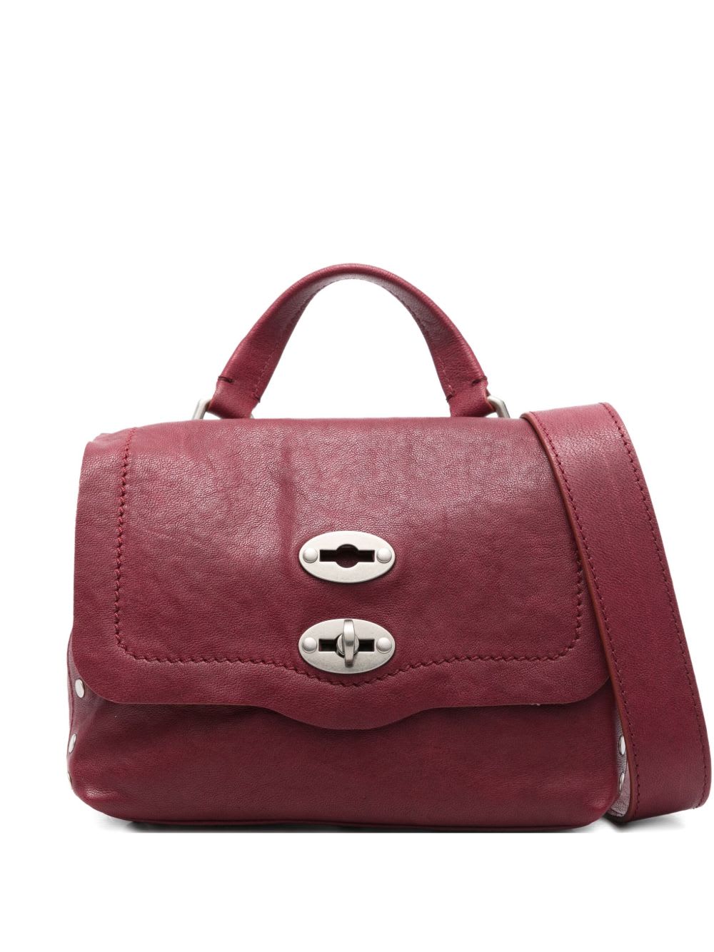 Zanellato Postina Tabacco Baby Leather Handbag In Burgundy