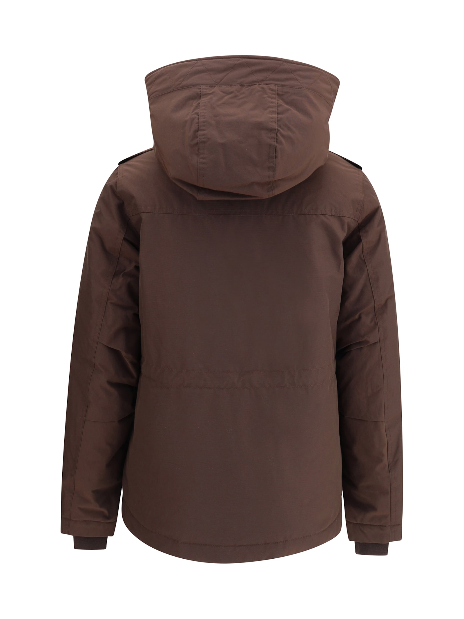 Woolrich Long-sleeved Hooded Parka Coat In Brown