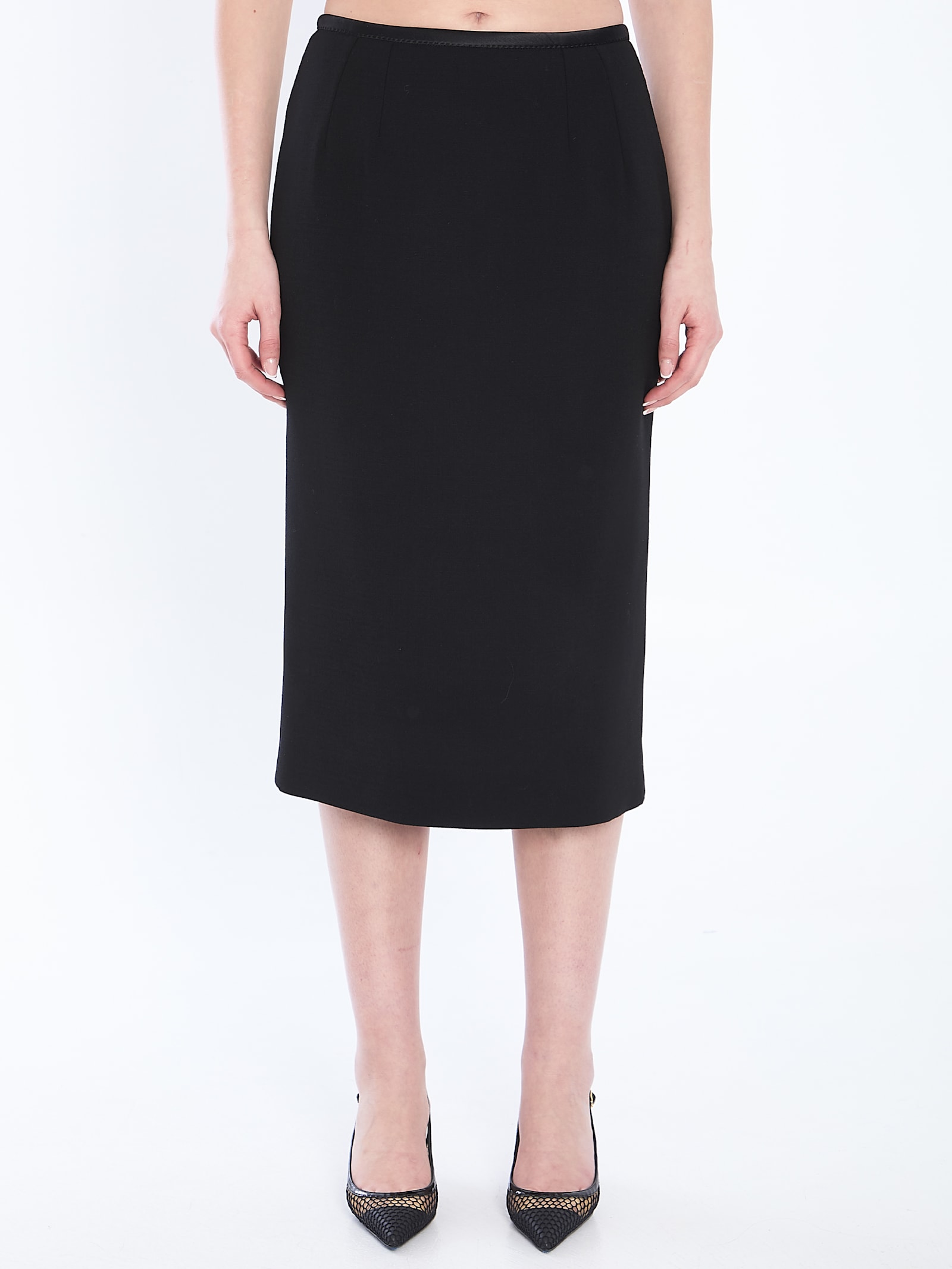 Dolce & Gabbana Gabardine Virgin-wool Midi Skirt In Nero