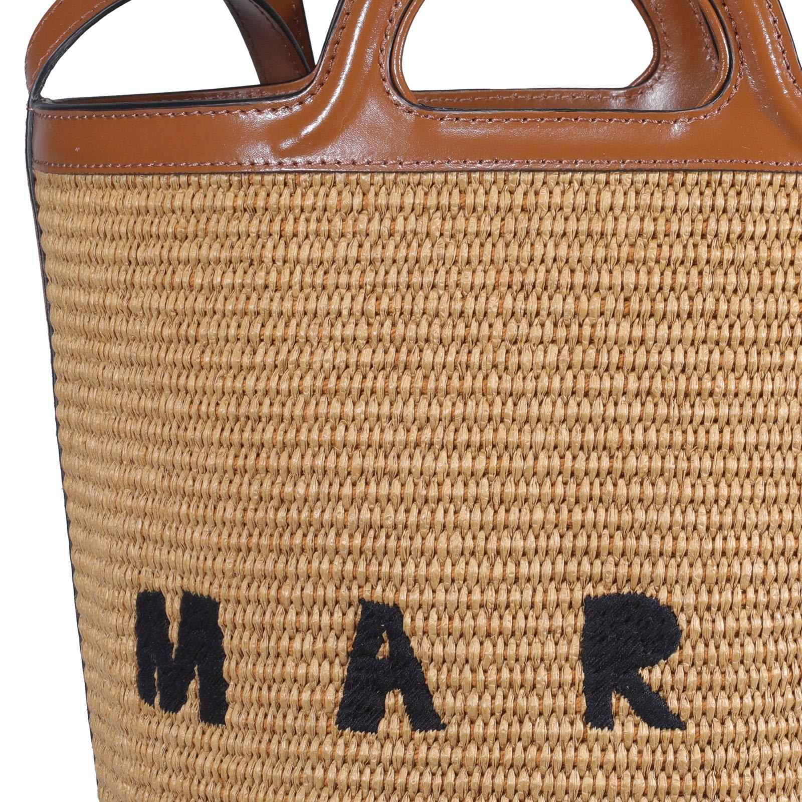 Shop Marni Logo Embroidered Bucket Bag In Paglia