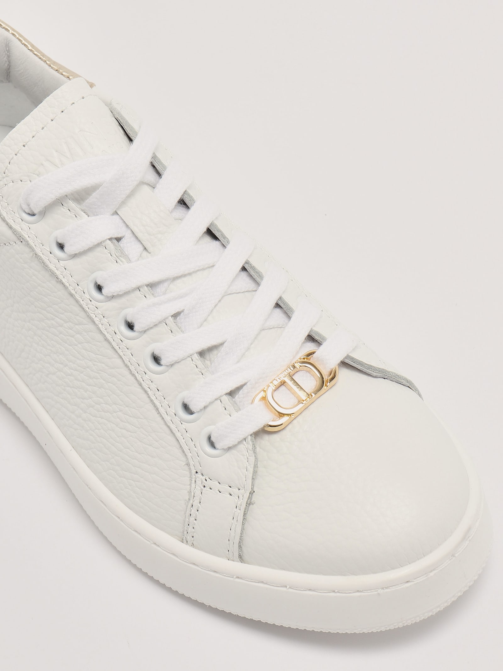 Twinset Ecopelle Sneaker In Bianco-oro