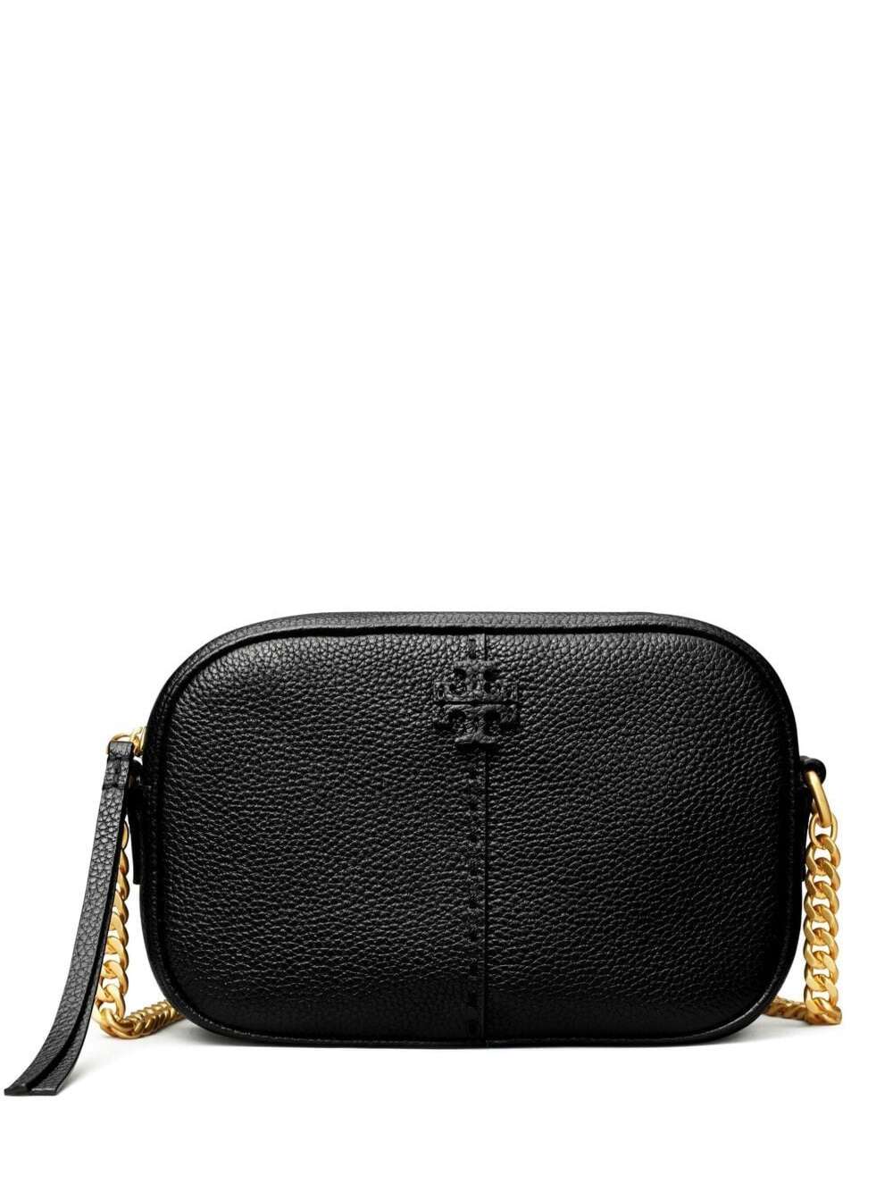 Shop Tory Burch Mcgraw Black Crossbody Bag With Double T Detail In Grained Leather Woman