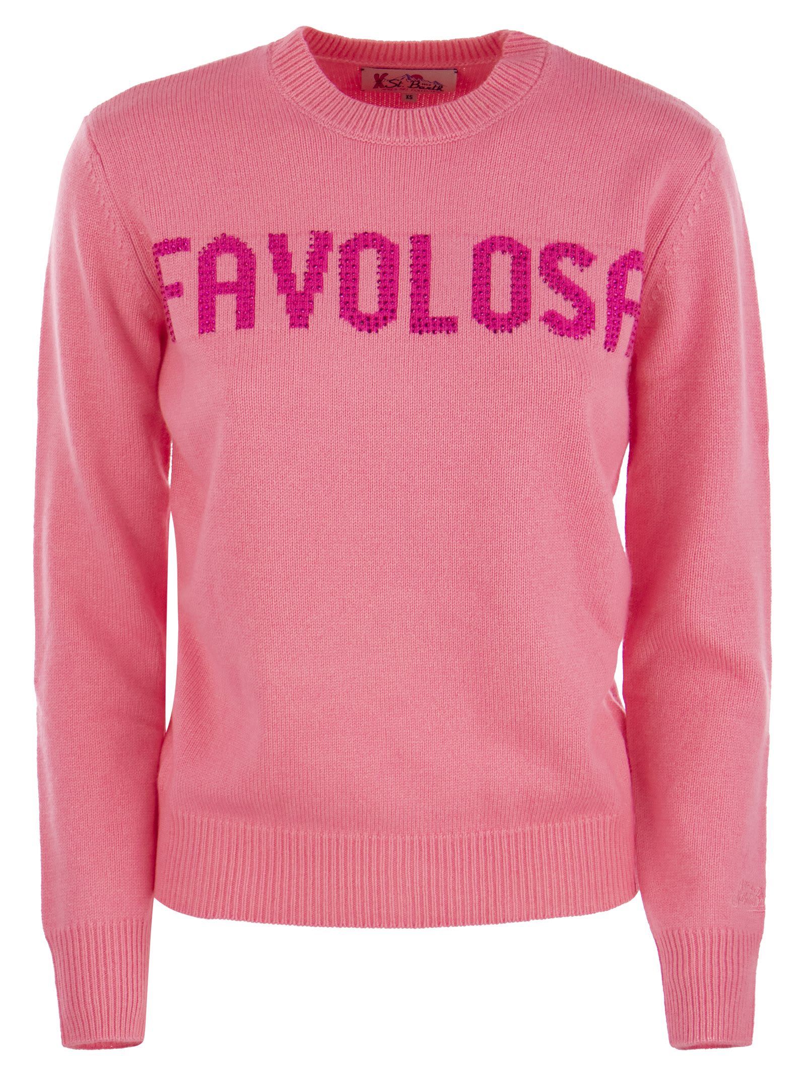 Shop Mc2 Saint Barth Wool And Cashmere Blend Jumper With Favolosa Embroidery In Pink