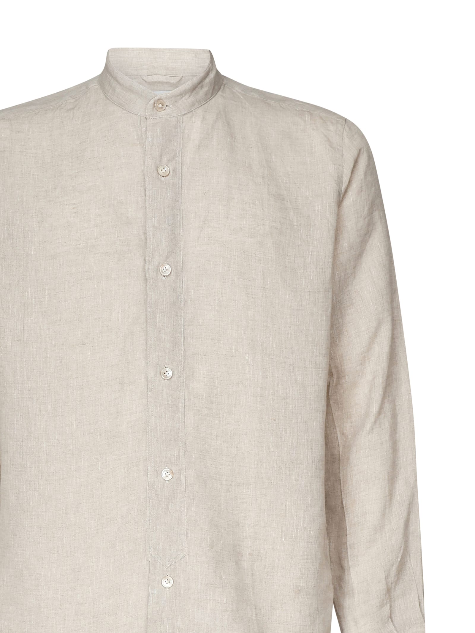 Eleventy Linen Mandarin Collar Shirt In Sand