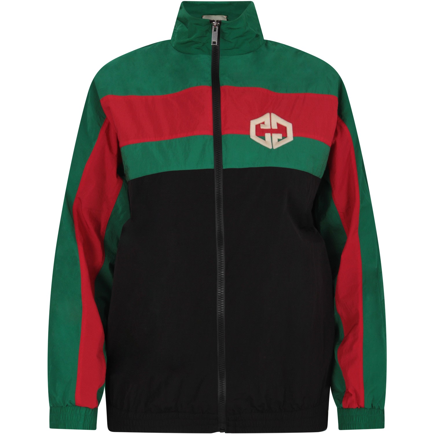 GUCCI GREEN, RED AND BLACK KIDS WINDBREAKER WITH DOUBLE GG,11259431