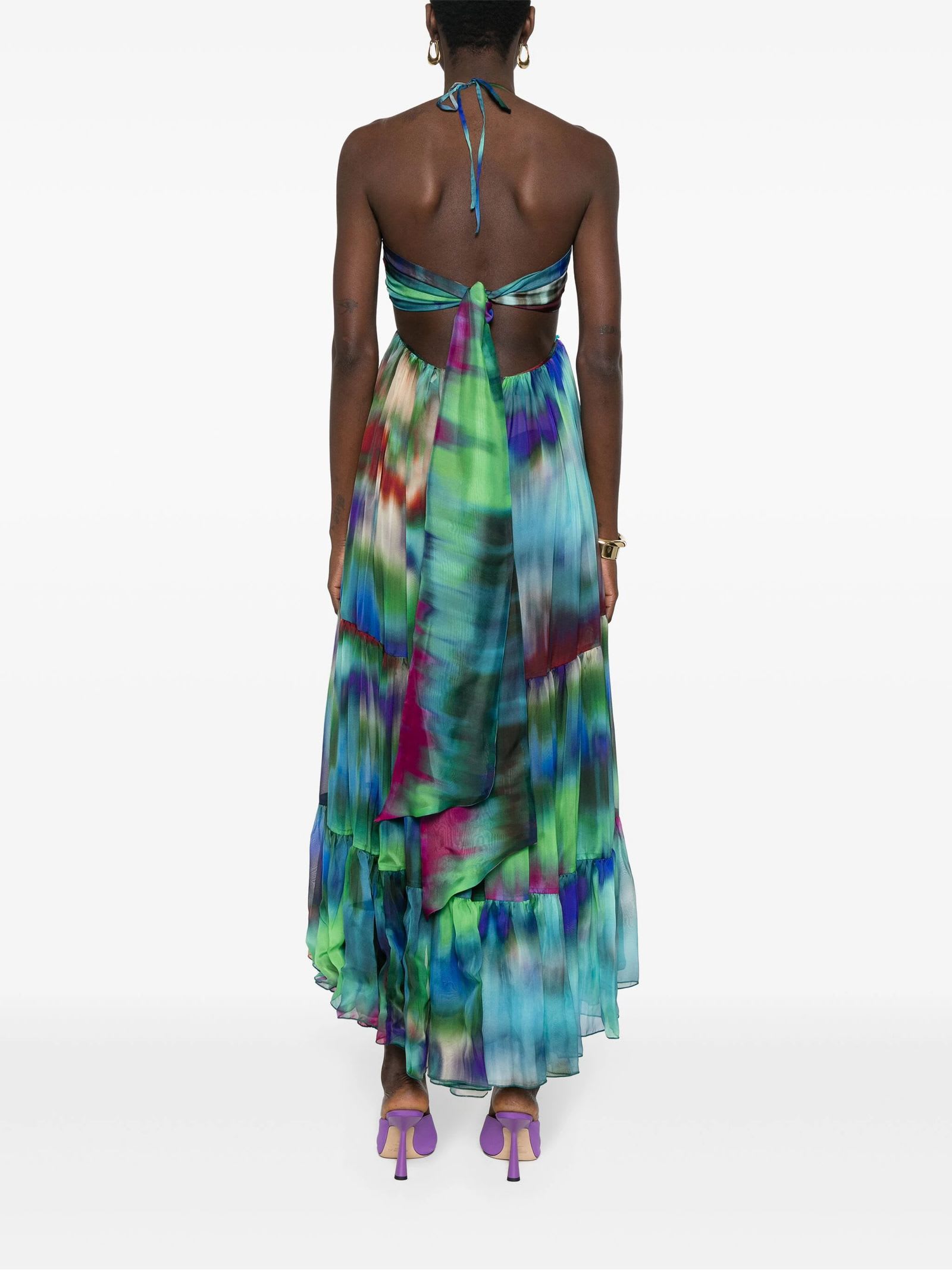 Shop Alexandre Vauthier Multicolour Silk Flared Dress