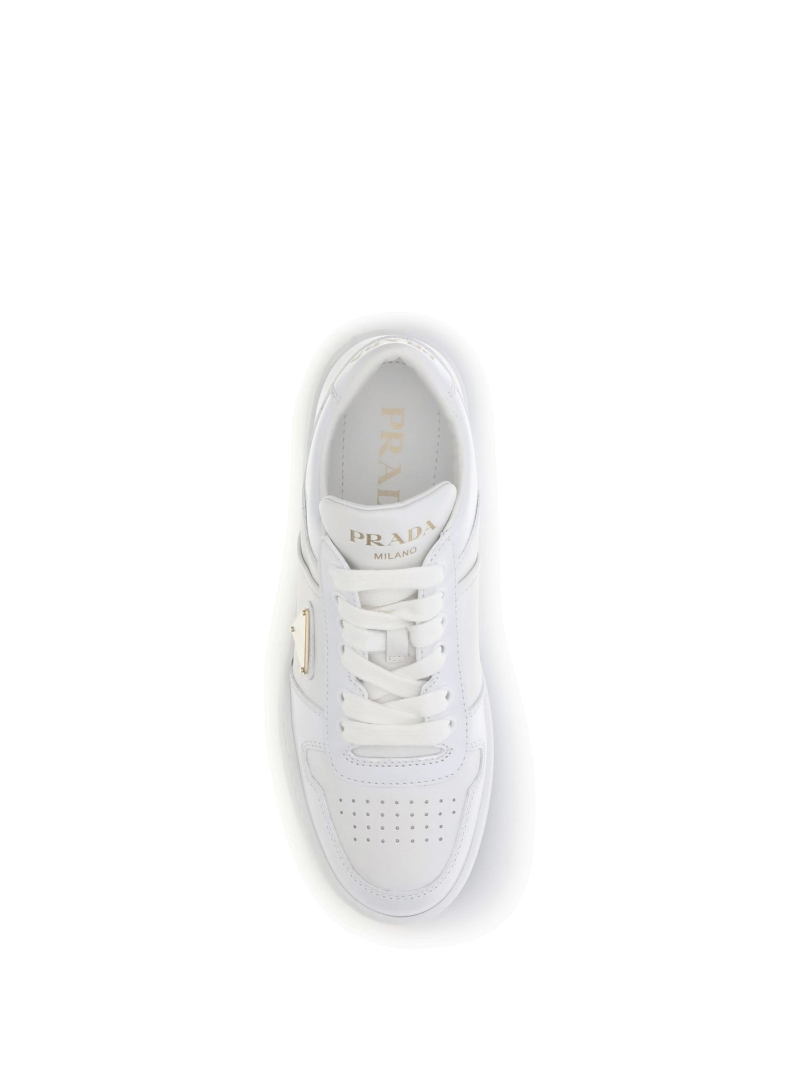 Prada Downtown Bold Leather Platform Sneakers In White