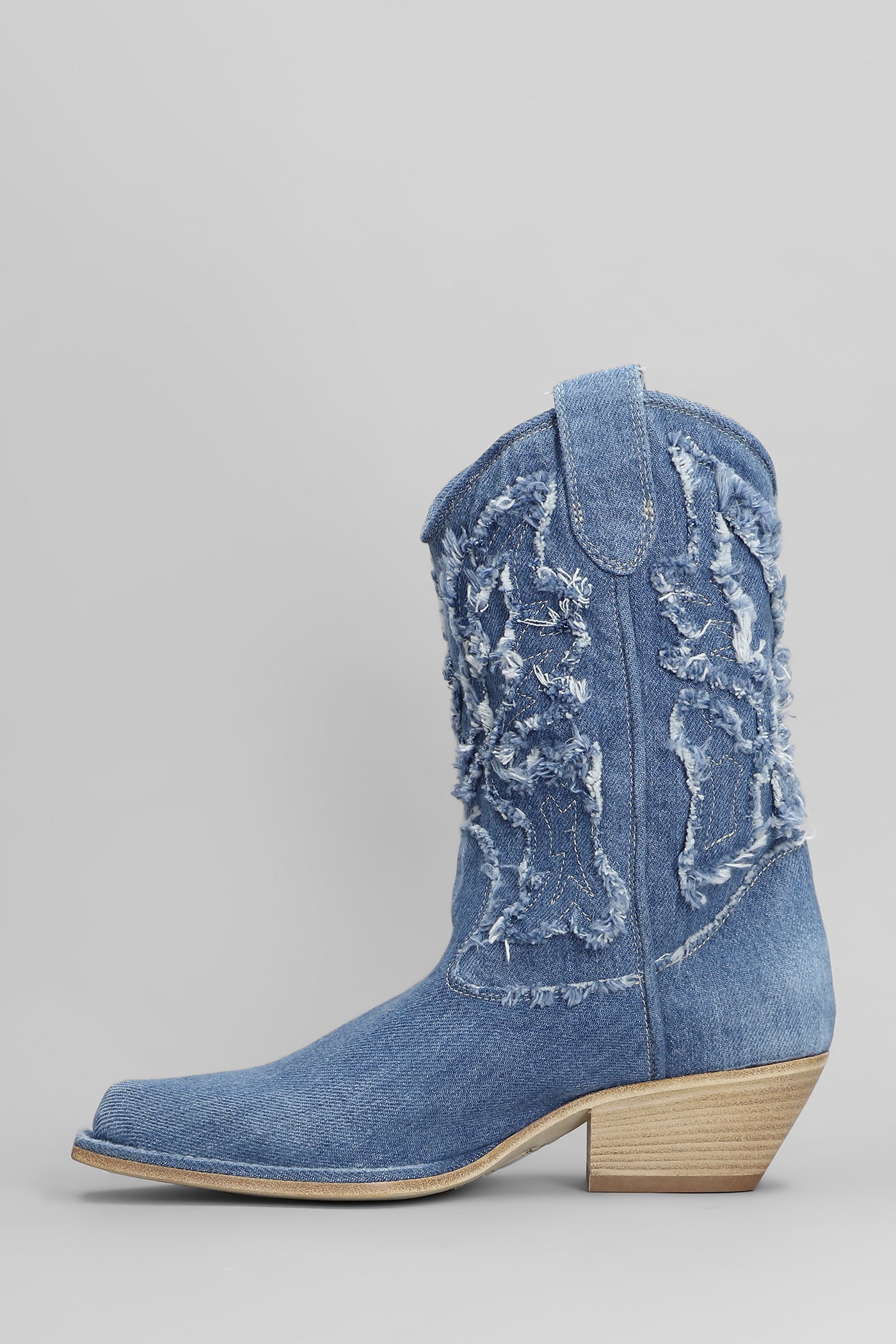 Shop Vic Matie Denim 505 Texan Ankle Boots In Blue Denim