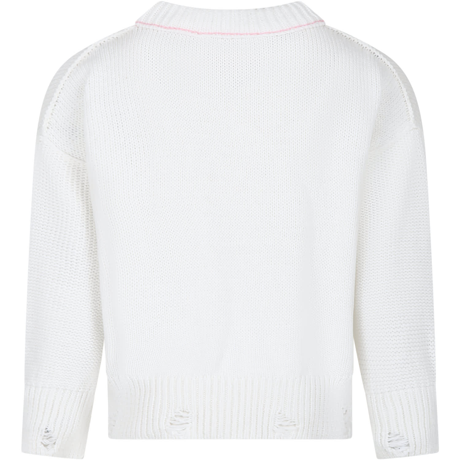 Shop Palm Angels White Sweater For Girl With Iconic Teddy Bear
