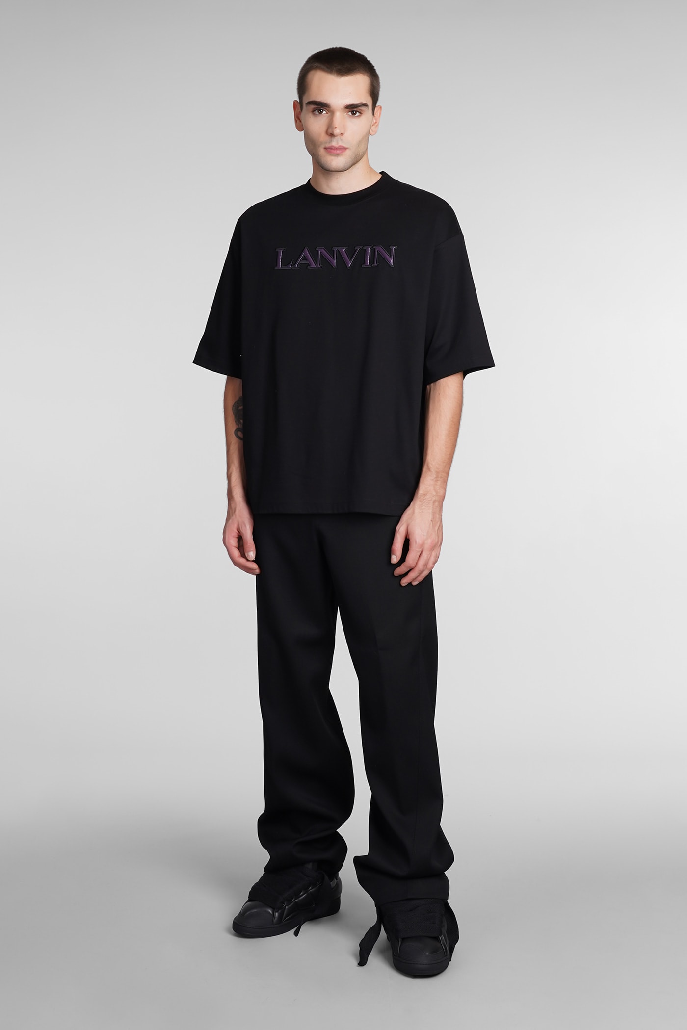 Lanvin Embroidered-logo Short-sleeved T-shirt In Black