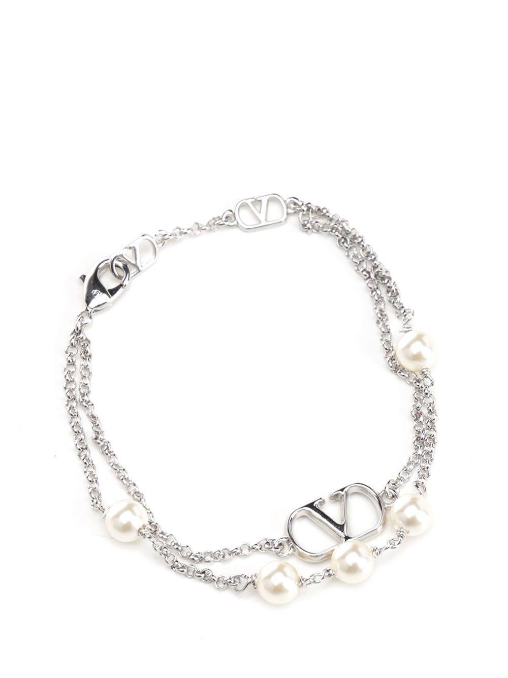 Valentino Vlogo Bracelet In Metal And Swarovski® Pearls In Metallic