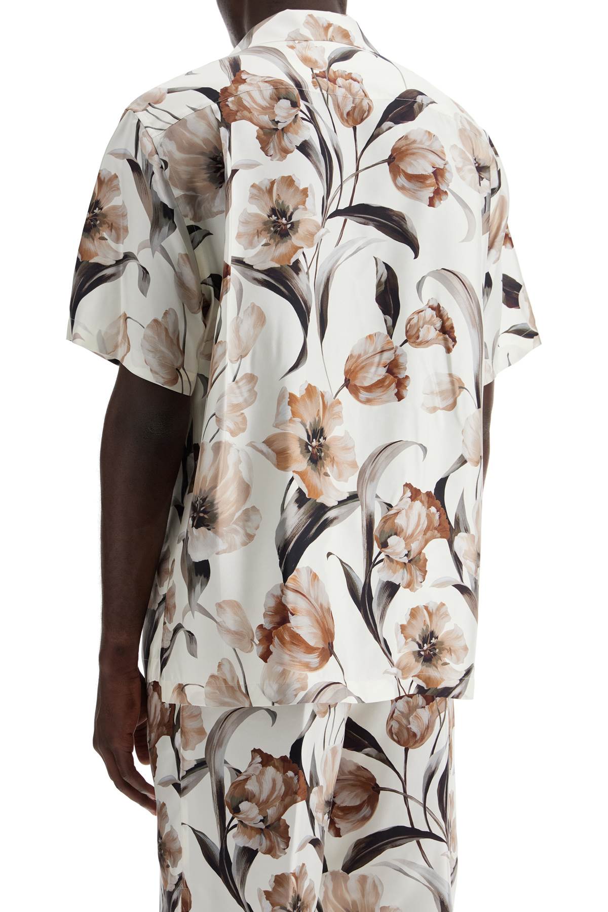 Shop Dolce & Gabbana Silk Tulip Print Hawaiian Shirt Set In White/brown