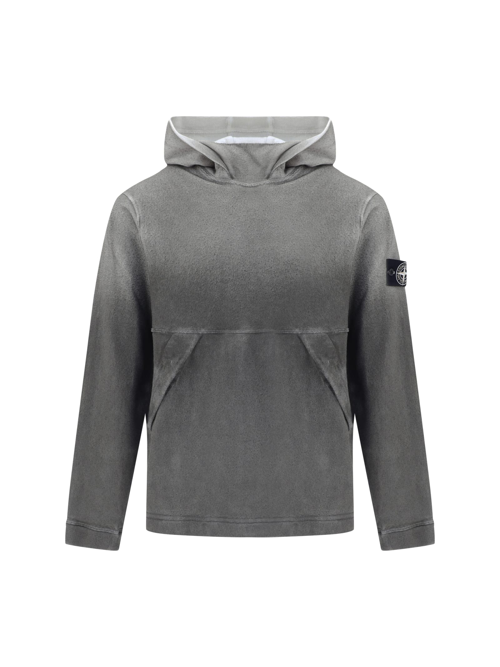 STONE ISLAND FADED COLOR LOGO PATCHED HOODIE 