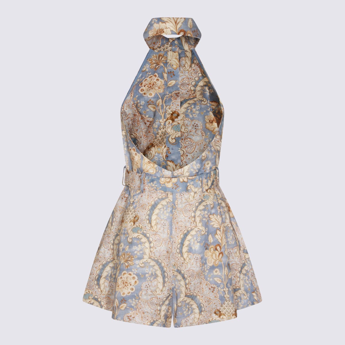 Zimmermann Damask Denim Linen Jumpsuit In Multi