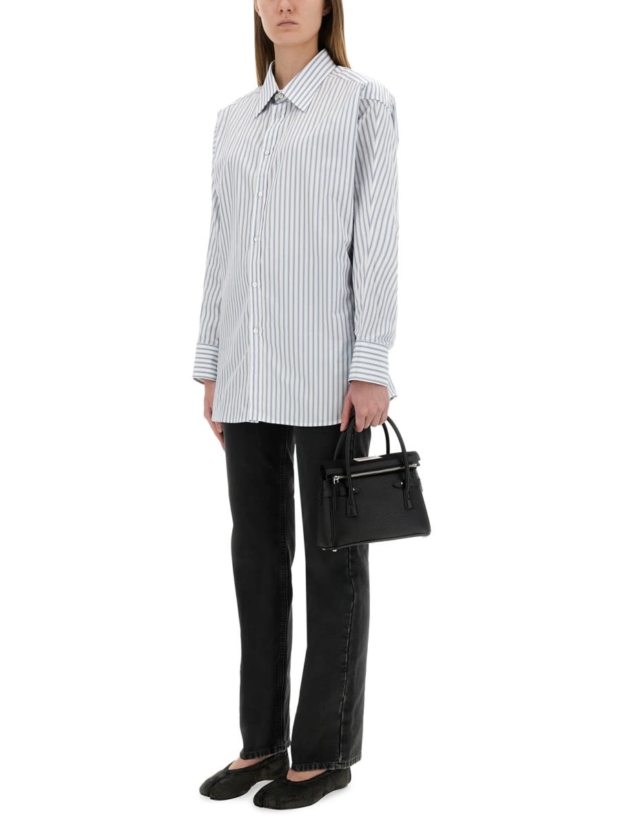 Maison Margiela Striped Dress-shirt Featuring Button Detail In Baby Blue