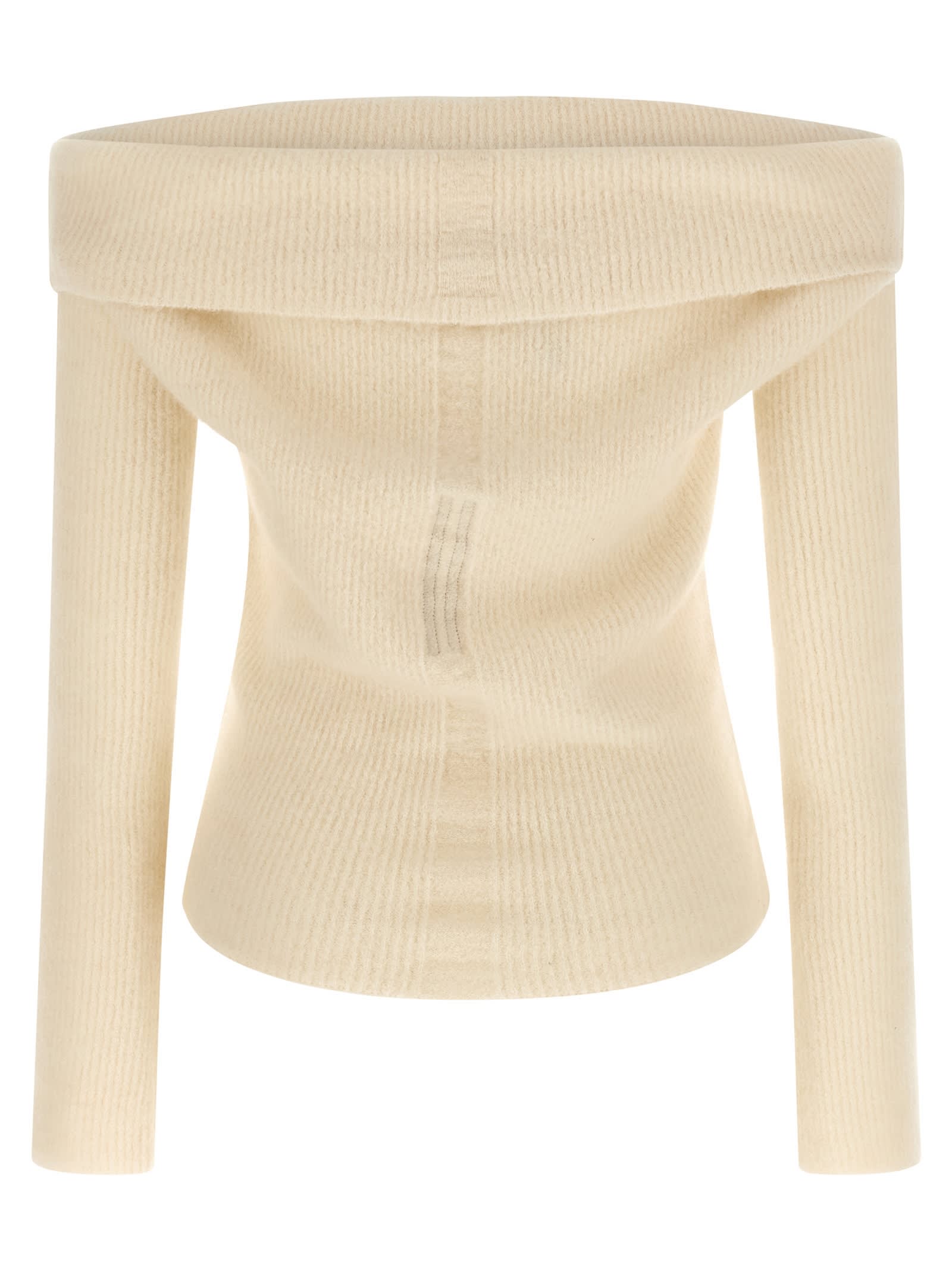 Rick Owens Long Sleeve Off Shoulder Knit Sweater In White