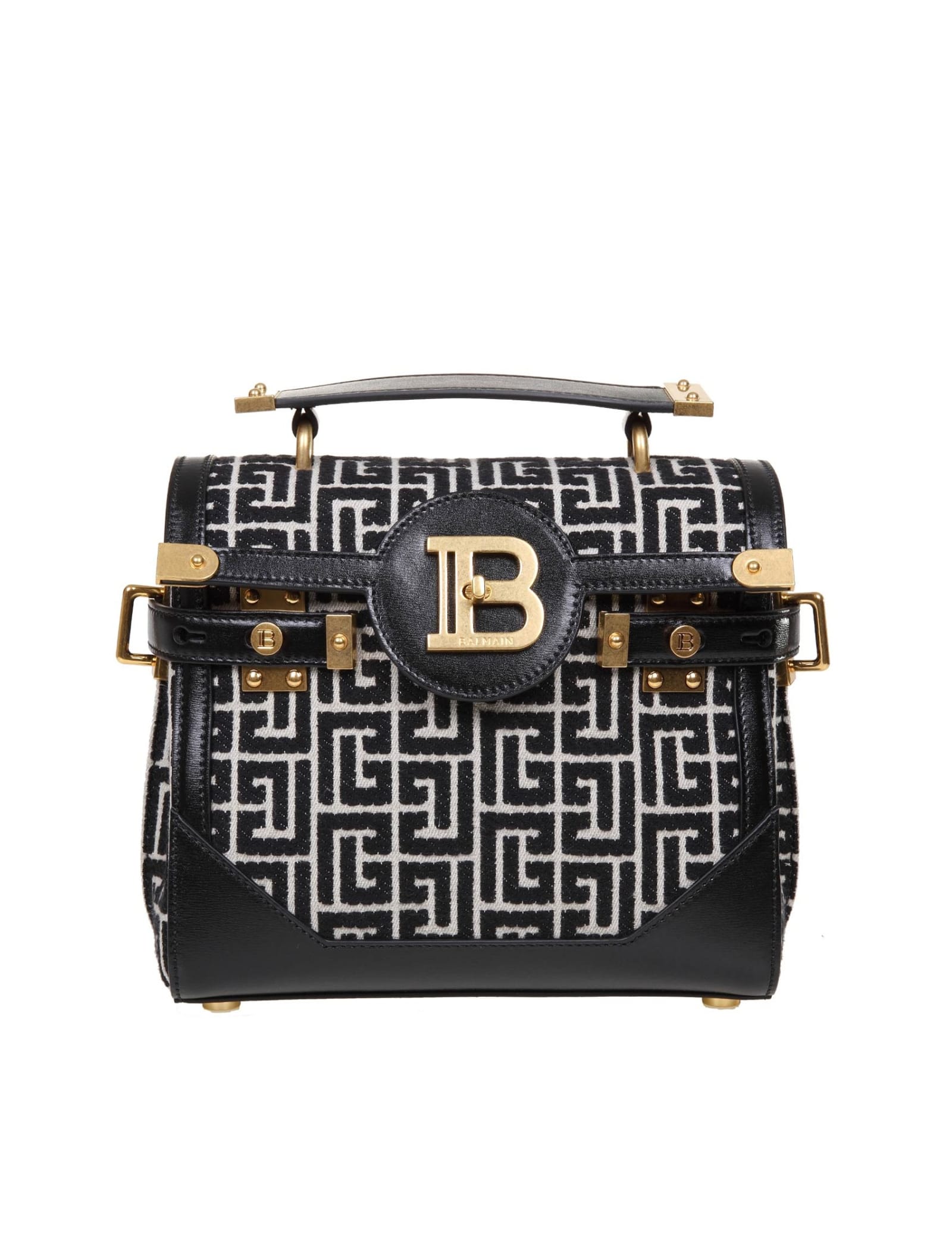 BALMAIN B-BUZZ 23 BAG IN TWO-TONE JACQUARD LEATHER,11788626