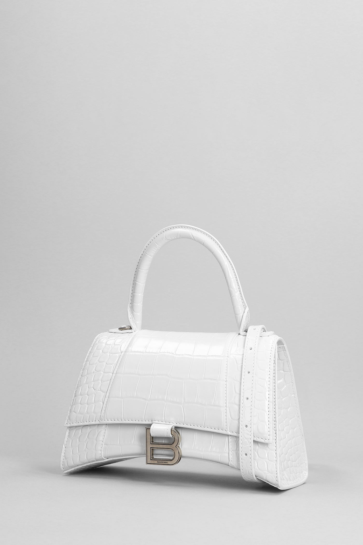 Shop Balenciaga Hourglass B Shoulder Bag In White Leather
